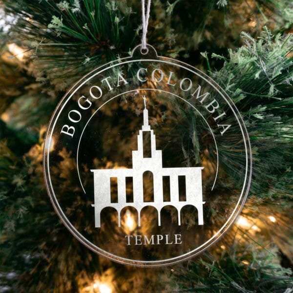 LDS Bogota Colombia Temple Christmas Ornament hanging on a Tree