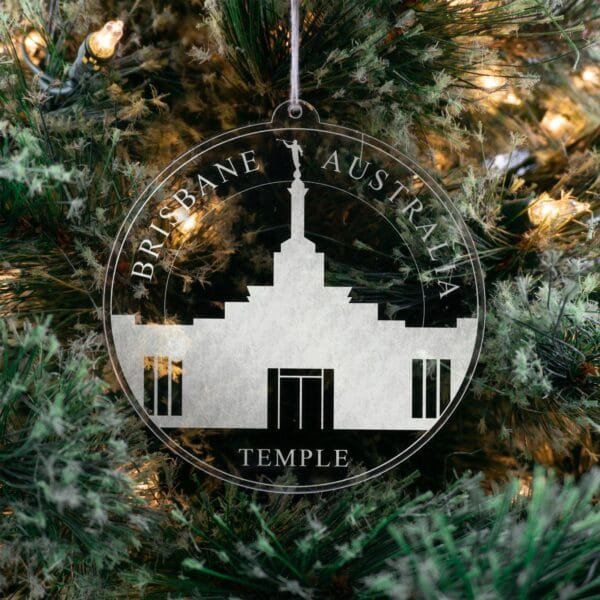 LDS Brisbane Australia Temple Christmas Ornament hanging on a Tree