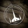 LDS Buenos Aires Argentina Temple Christmas Ornament laying on a Wooden Background