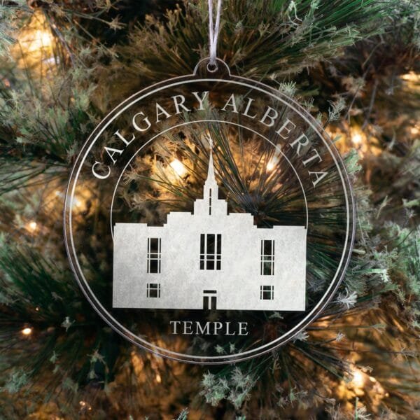 LDS Calgary Alberta Temple Christmas Ornament hanging on a Tree