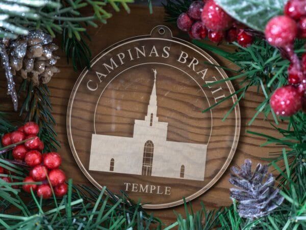 LDS Campinas Brazil Temple Christmas Ornament with Christmas Decorations