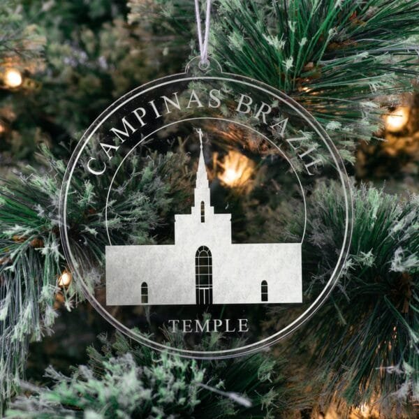 LDS Campinas Brazil Temple Christmas Ornament hanging on a Tree