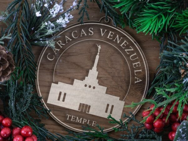 LDS Caracas Venezuela Temple Christmas Ornament with Christmas Decorations