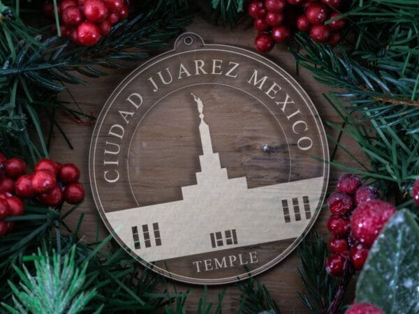 LDS Ciudad Juarez Mexico Temple Christmas Ornament with Christmas Decorations