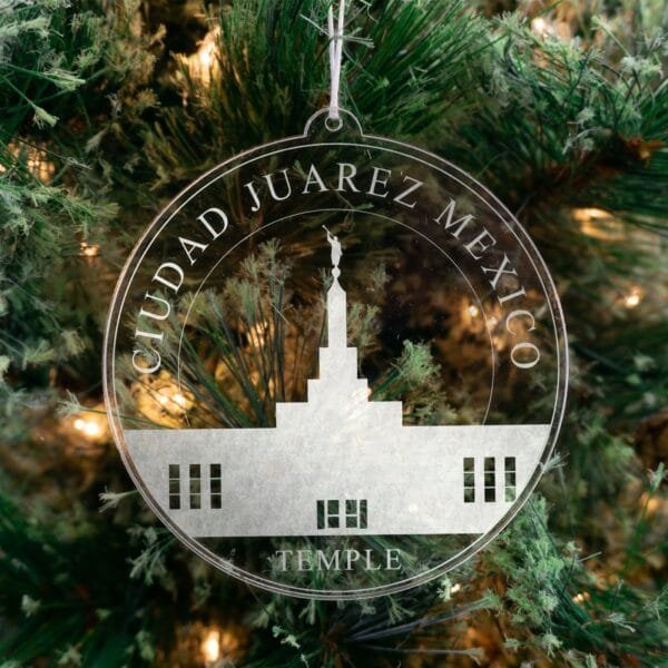 LDS Ciudad Juarez Mexico Temple Christmas Ornament hanging on a Tree