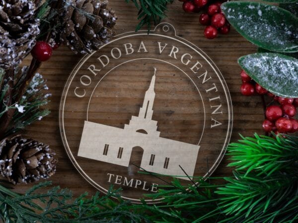 LDS Cordoba Argentina Temple Christmas Ornament with Christmas Decorations