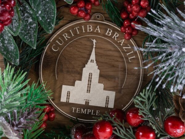 LDS Curitiba Brazil Temple Christmas Ornament with Christmas Decorations
