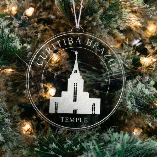 LDS Curitiba Brazil Temple Christmas Ornament hanging on a Tree