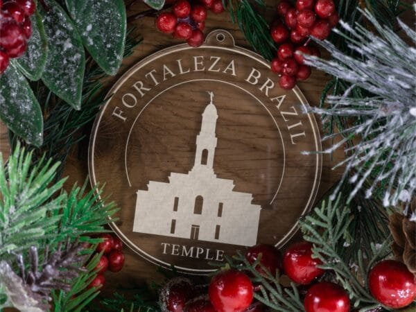 LDS Fortaleza Brazil Temple Christmas Ornament with Christmas Decorations