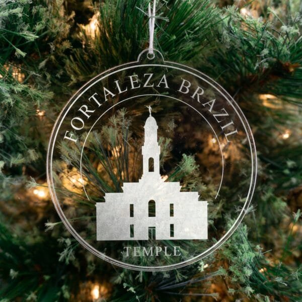 LDS Fortaleza Brazil Temple Christmas Ornament hanging on a Tree