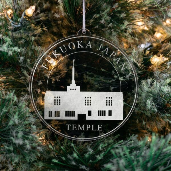 LDS Fukuoka Japan Temple Christmas Ornament hanging on a Tree