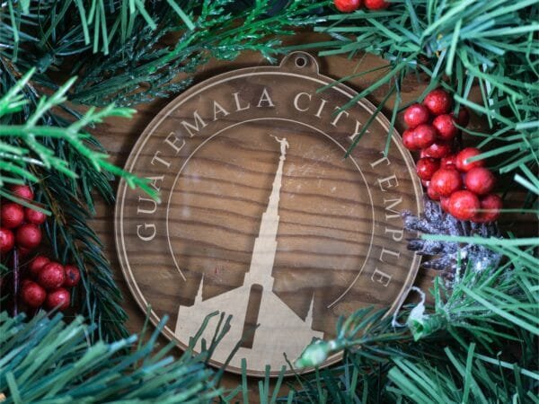 LDS Guatemala City Guatemala Temple Christmas Ornament with Christmas Decorations