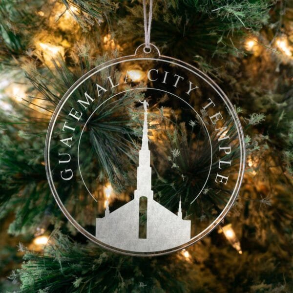 LDS Guatemala City Guatemala Temple Christmas Ornament hanging on a Tree