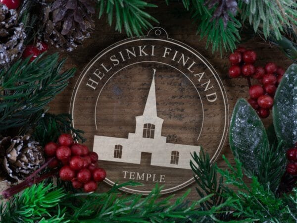 LDS Helsinki Finland Temple Christmas Ornament with Christmas Decorations