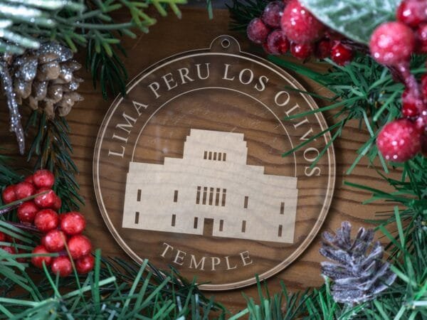 LDS Lima Peru Los Olivos Temple Christmas Ornament with Christmas Decorations