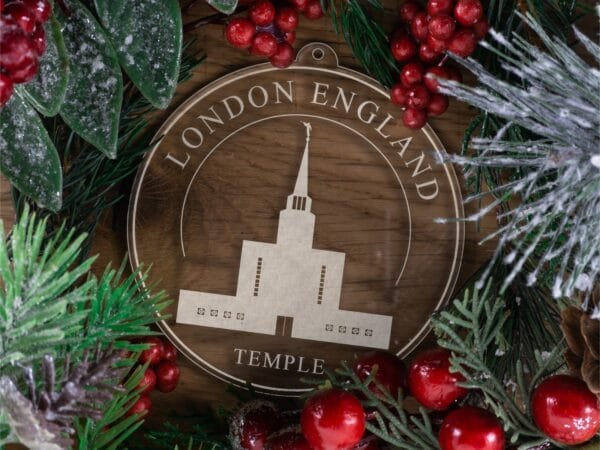 LDS London England Temple Christmas Ornament with Christmas Decorations