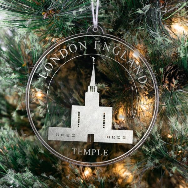 LDS London England Temple Christmas Ornament hanging on a Tree