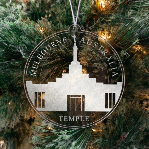 LDS Melbourne Australia Temple Christmas Ornament hanging on a Tree