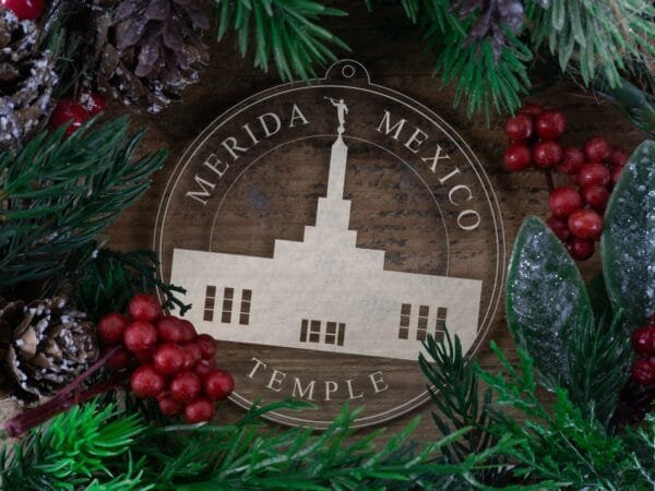 LDS Merida Mexico Temple Christmas Ornament with Christmas Decorations