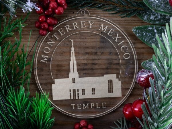 LDS Monterrey Mexico Temple Christmas Ornament with Christmas Decorations