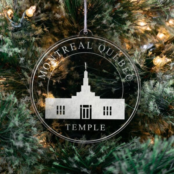 LDS Montreal Quebec Temple Christmas Ornament hanging on a Tree
