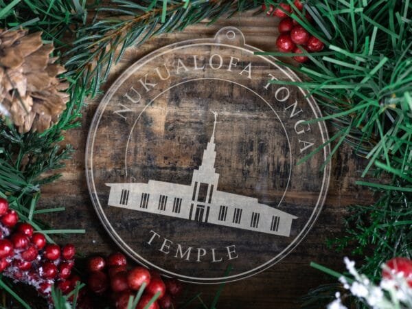 LDS Nukualofa Tonga Temple Christmas Ornament with Christmas Decorations
