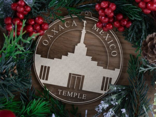 LDS Oaxaca Mexico Temple Christmas Ornament with Christmas Decorations