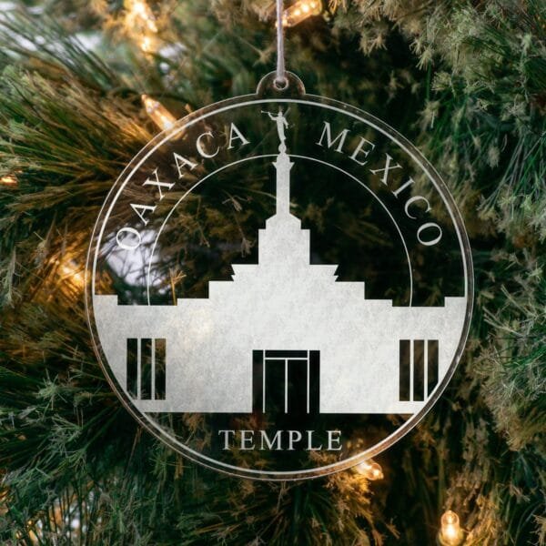 LDS Oaxaca Mexico Temple Christmas Ornament hanging on a Tree