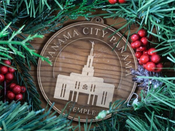 LDS Panama City Panama Temple Christmas Ornament with Christmas Decorations