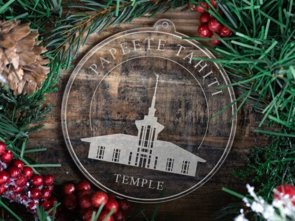 LDS Papeete Tahiti Temple Christmas Ornament with Christmas Decorations