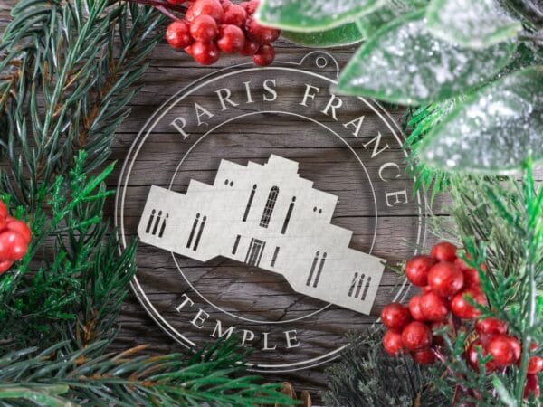 LDS Paris France Temple Christmas Ornament with Christmas Decorations