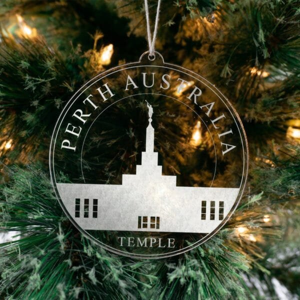 LDS Perth Australia Temple Christmas Ornament hanging on a Tree
