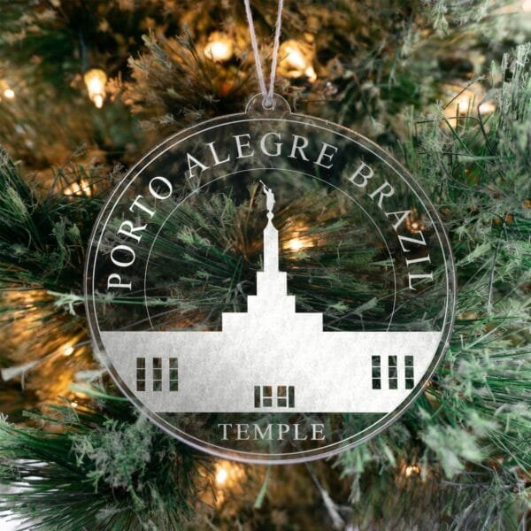 LDS Porto Alegre Brazil Temple Christmas Ornament hanging on a Tree