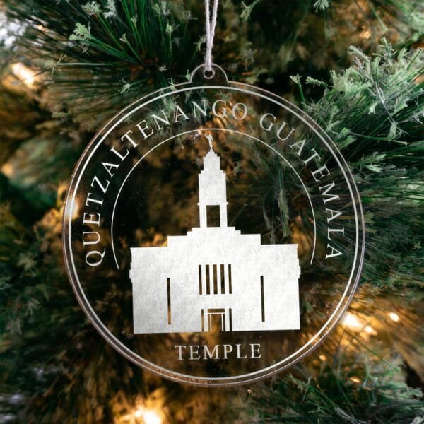 LDS Quetzaltenango Guatemala Temple Christmas Ornament hanging on a Tree
