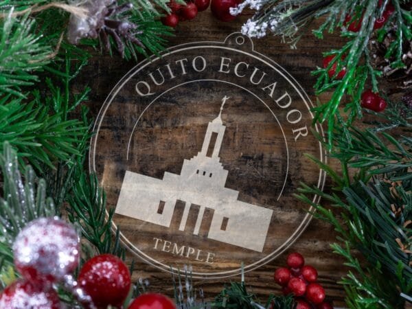 LDS Quito Ecuador Temple Christmas Ornament with Christmas Decorations