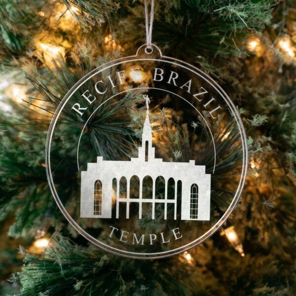 LDS Recife Brazil Temple Christmas Ornament hanging on a Tree