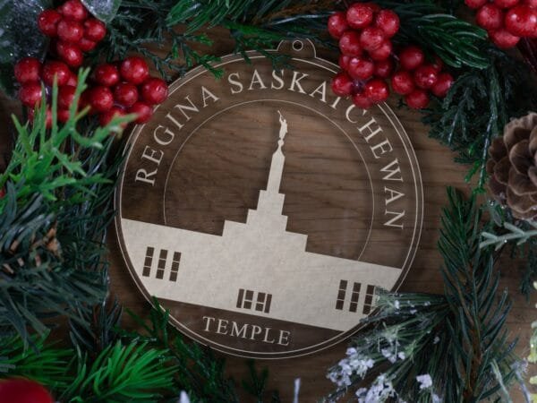 LDS Regina Saskatchewan Temple Christmas Ornament with Christmas Decorations