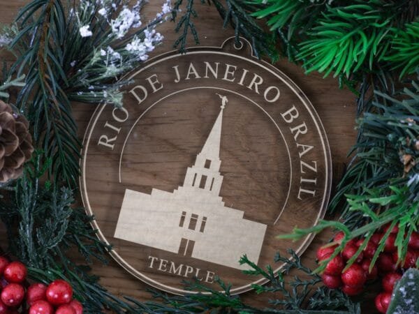 LDS Rio de Janeiro Brazil Temple Christmas Ornament with Christmas Decorations
