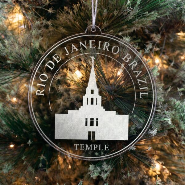 LDS Rio de Janeiro Brazil Temple Christmas Ornament hanging on a Tree