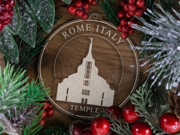 LDS Rome Italy Temple Christmas Ornament with Christmas Decorations