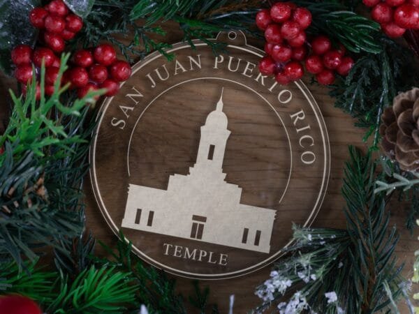 LDS San Juan Puerto Rico Temple Christmas Ornament with Christmas Decorations