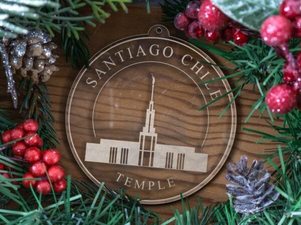 LDS Santiago Chile Temple Christmas Ornament with Christmas Decorations