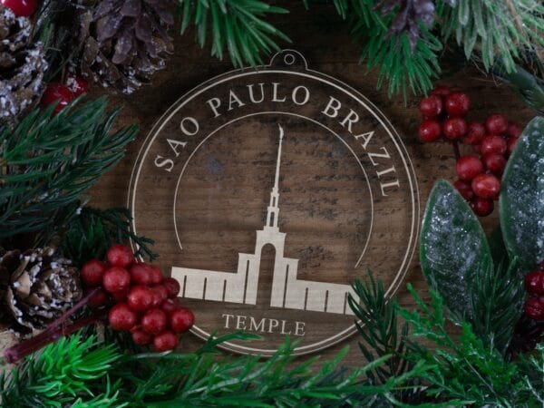 LDS Sao Paulo Brazil Temple Christmas Ornament with Christmas Decorations