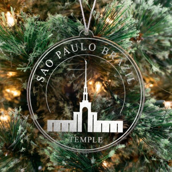 LDS Sao Paulo Brazil Temple Christmas Ornament hanging on a Tree