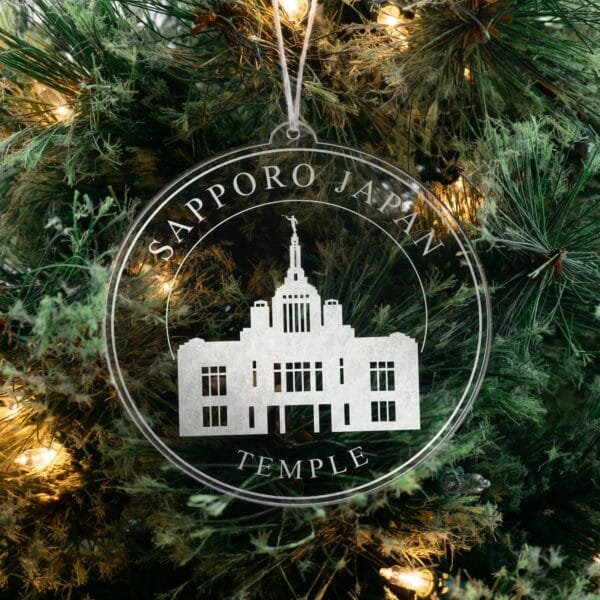 LDS Sapporo Japan Temple Christmas Ornament hanging on a Tree