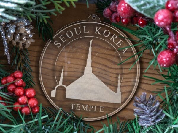 LDS Seoul Korea Temple Christmas Ornament with Christmas Decorations
