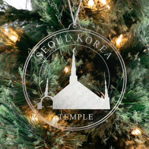 LDS Seoul Korea Temple Christmas Ornament hanging on a Tree