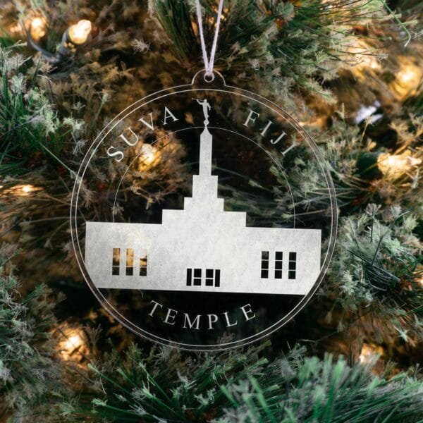 LDS Suva Fiji Temple Christmas Ornament hanging on a Tree