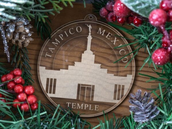 LDS Tampico Mexico Temple Christmas Ornament with Christmas Decorations