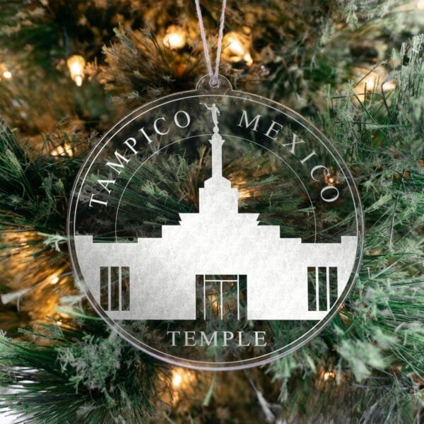 LDS Tampico Mexico Temple Christmas Ornament hanging on a Tree